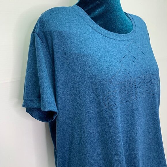 Adidas T Shirt Size XL Laser Pierced Spell Out Logo Crop Tee Blue Short Sleeve - Picture 4 of 9